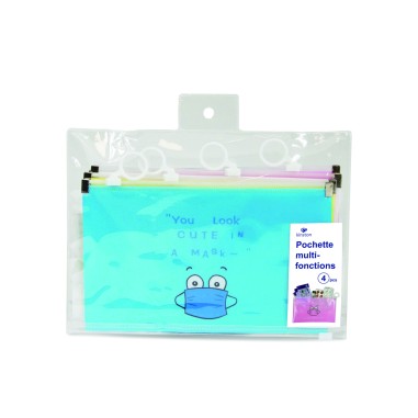 LOT DE 4 POCHETTES ZIP COLORIS ASSORTIS