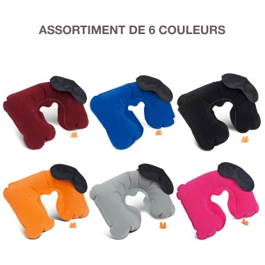 ENSEMBLE VOYAGE COUSSIN GONFLABLE+MASQUE+BOUCHONS+POCHETTE RANGEMENT