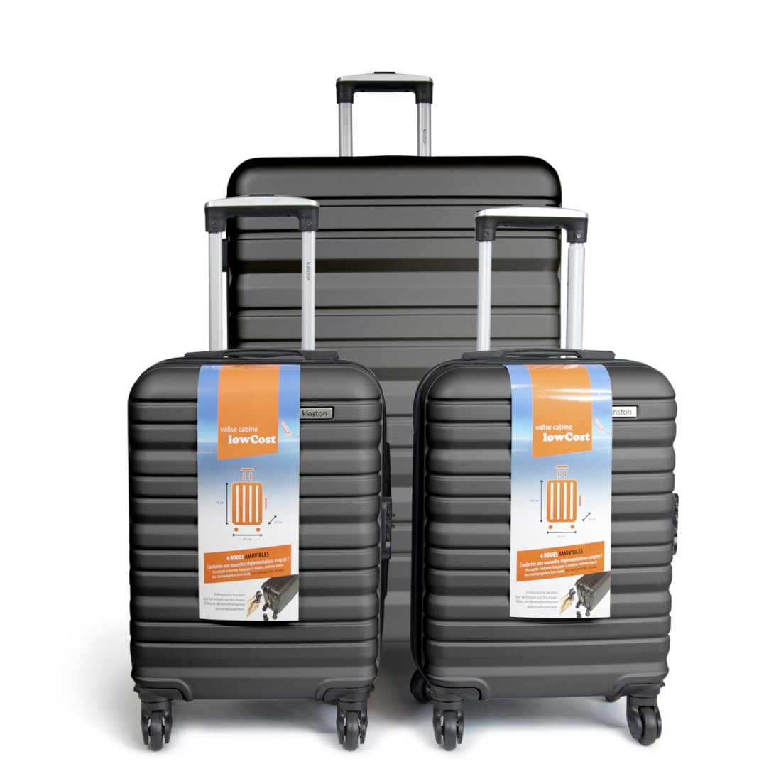 SET DE 3 VALISES ABS - 1 GRAND MODELE + 2 VALISES CABINE "LOW COST"