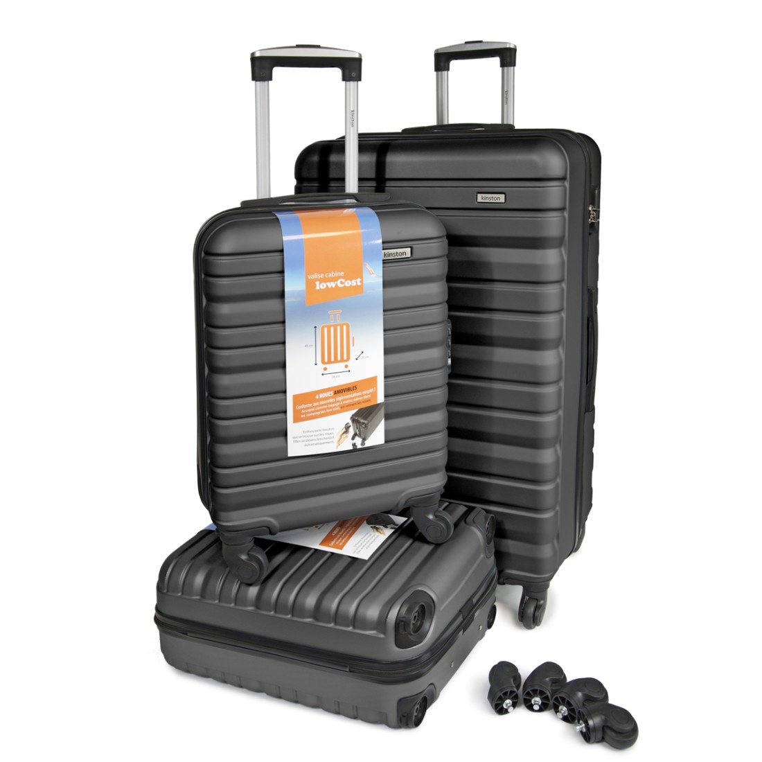 SET DE 3 VALISES ABS - 1 GRAND MODELE + 2 VALISES CABINE "LOW COST"