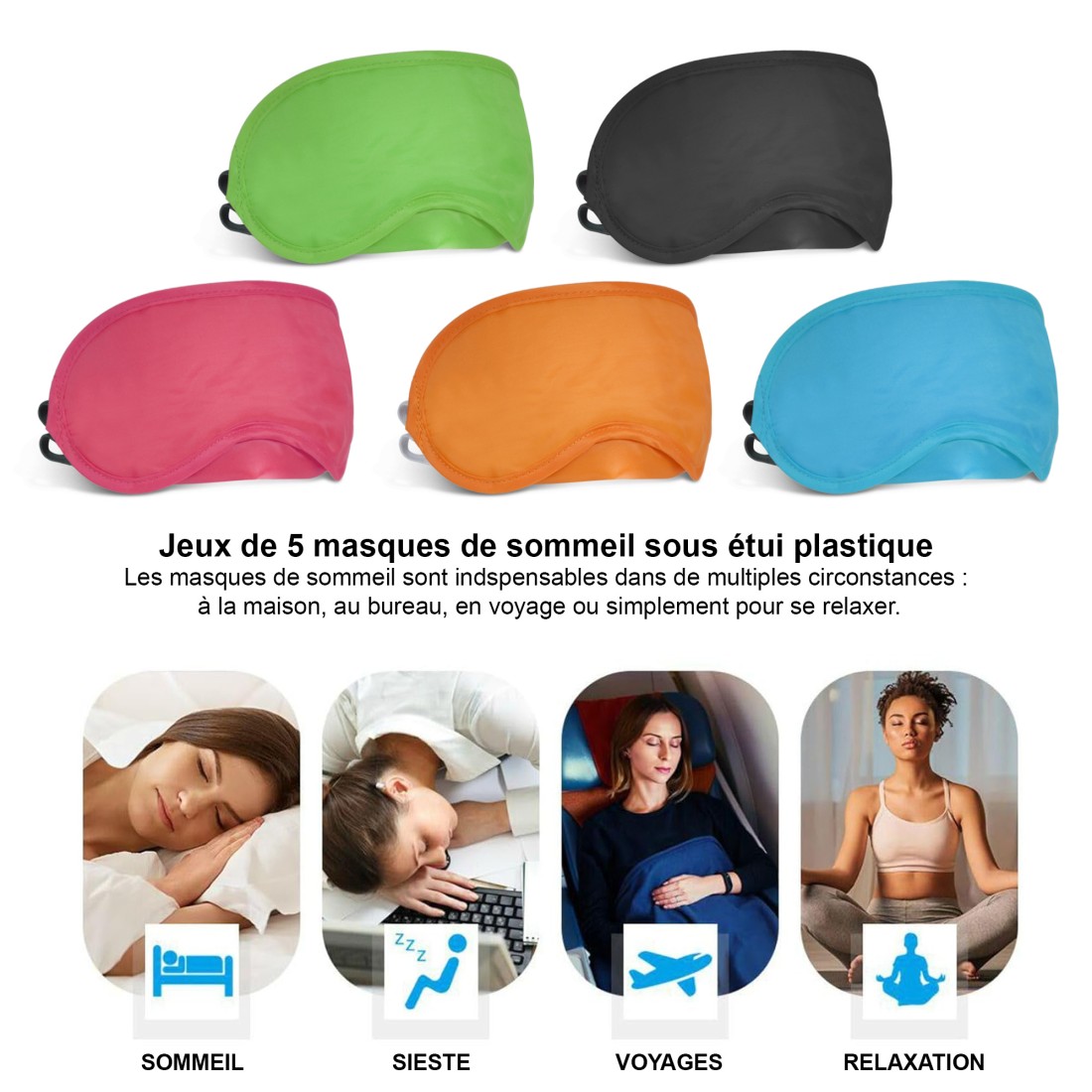 LOT DE 5 MASQUES DE SOMMEIL TEXTILE