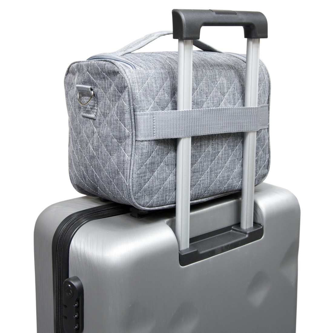 PARIS - SET DE 3 VANITYS TEXTILE GRIS, MULTIPOCHES ZIPPÉES