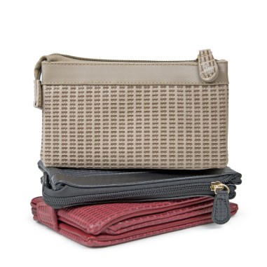 Porte-monnaie/cartes, souple à soufflets, en synthétique facon tressé