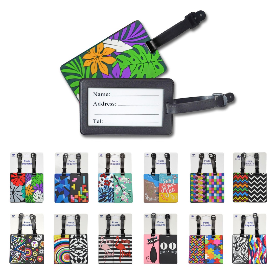 Lot de 2 porte-étiquettes motif "Formes géométriques" pour bagages