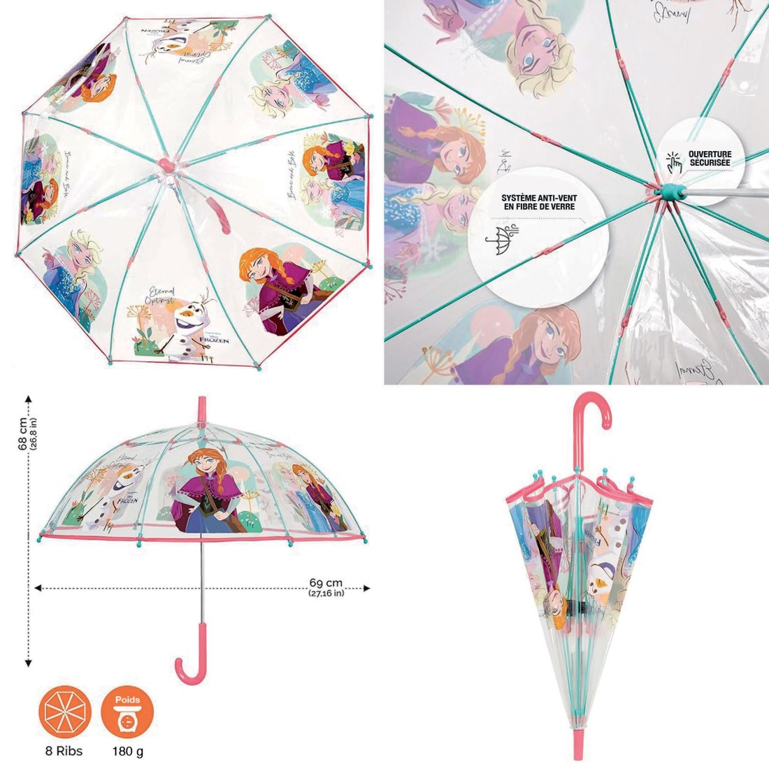 PARAPLUIE ENFANT TRANSPARENT REINE DES NEIGES 2