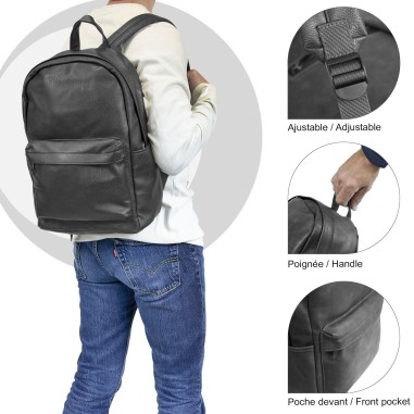 Quentin - Sac à dos Streetwear avec Poche pour PC -  Noir Homme 
