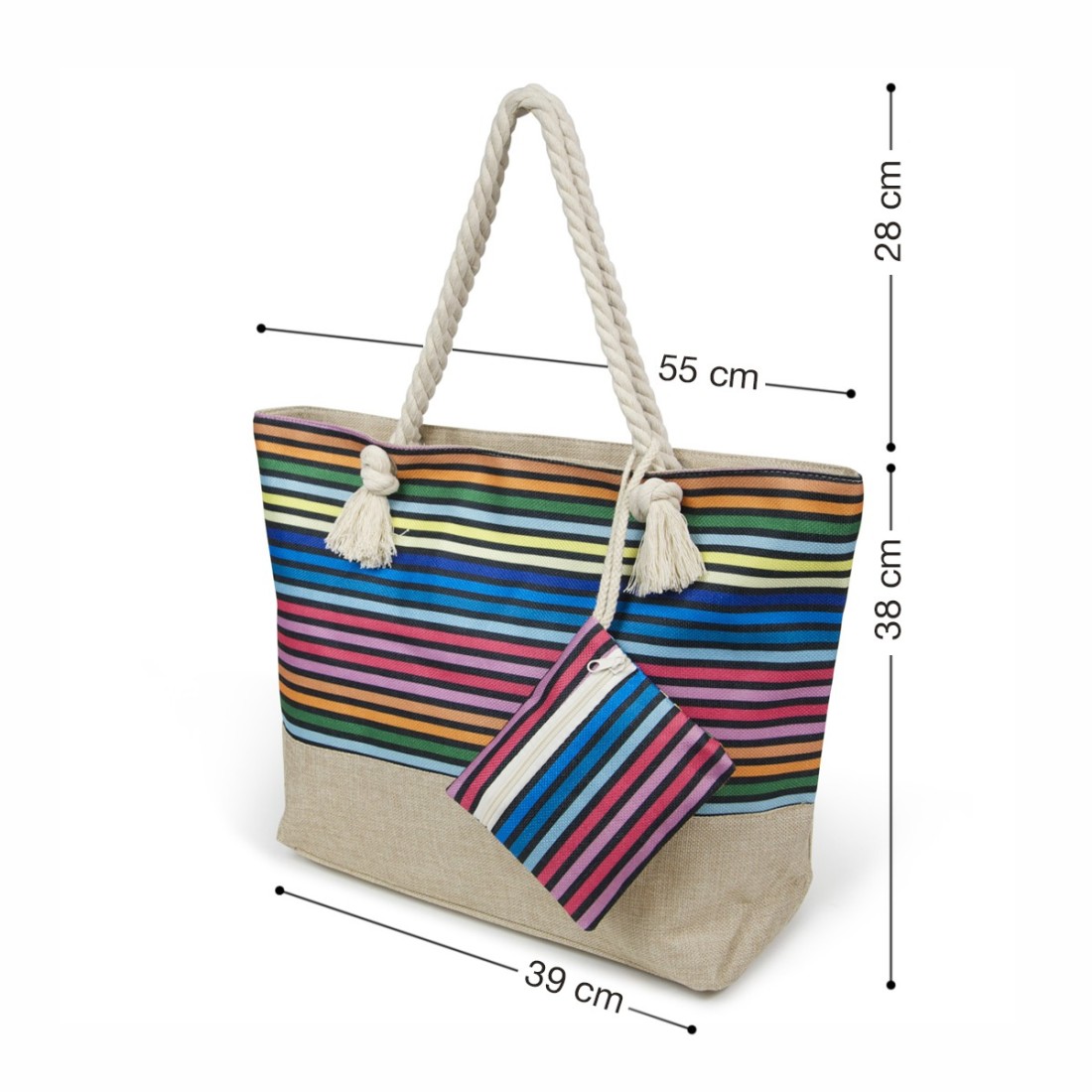 SAC PLAGE + POCHETTE RAYE ARC EN CIEL