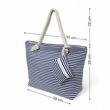SAC PLAGE + POCHETTE RAYE MARINE