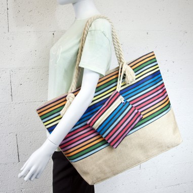 SAC PLAGE + POCHETTE RAYE ARC EN CIEL