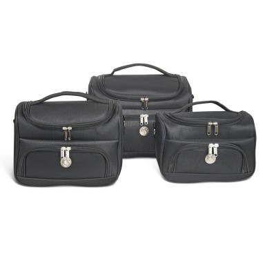 BRUXELLES - SET DE 3 VANITYS TEXTILE, MULTIPOCHES ZIPPÉES - NOIR