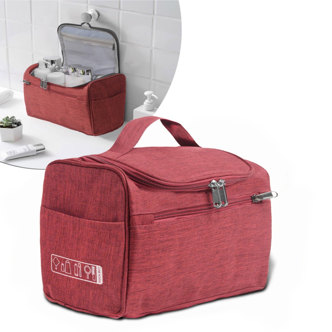 Vanity- trousse de toilette à pendre - rouge chiné