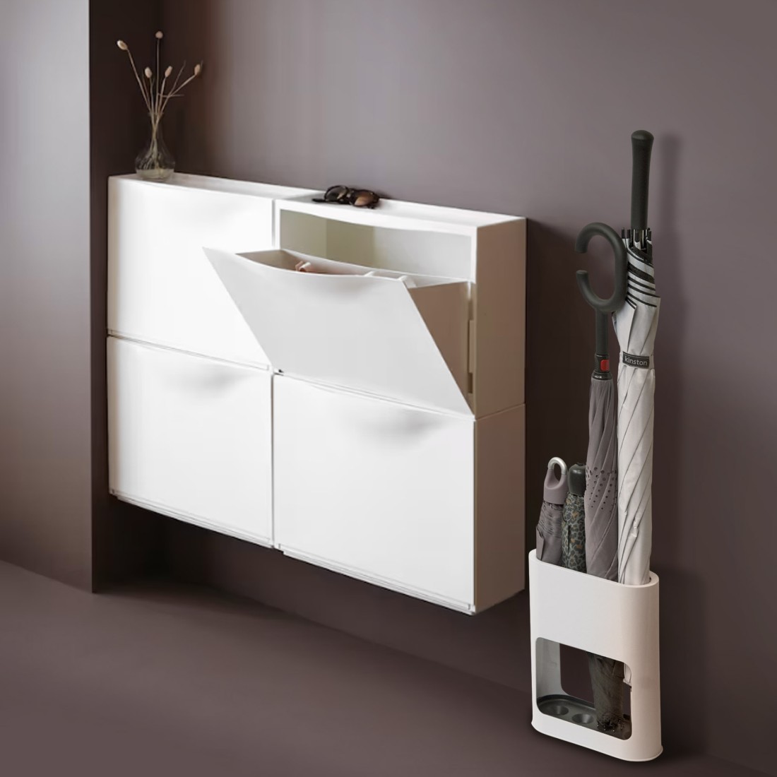 Porte-parapluie blanc pour 4 parapluies