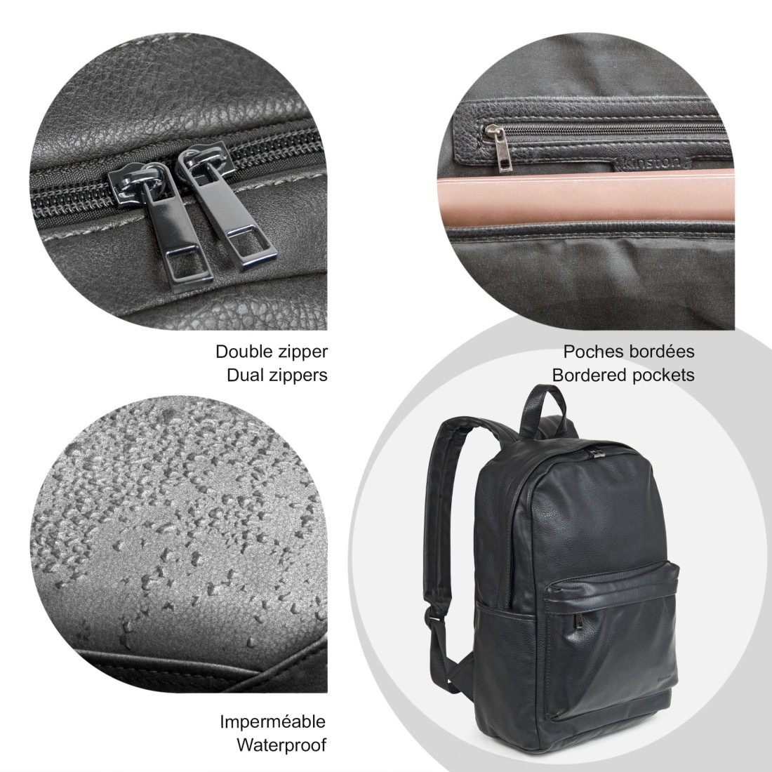 Quentin - Sac à dos Streetwear avec Poche pour PC -  Noir Homme 