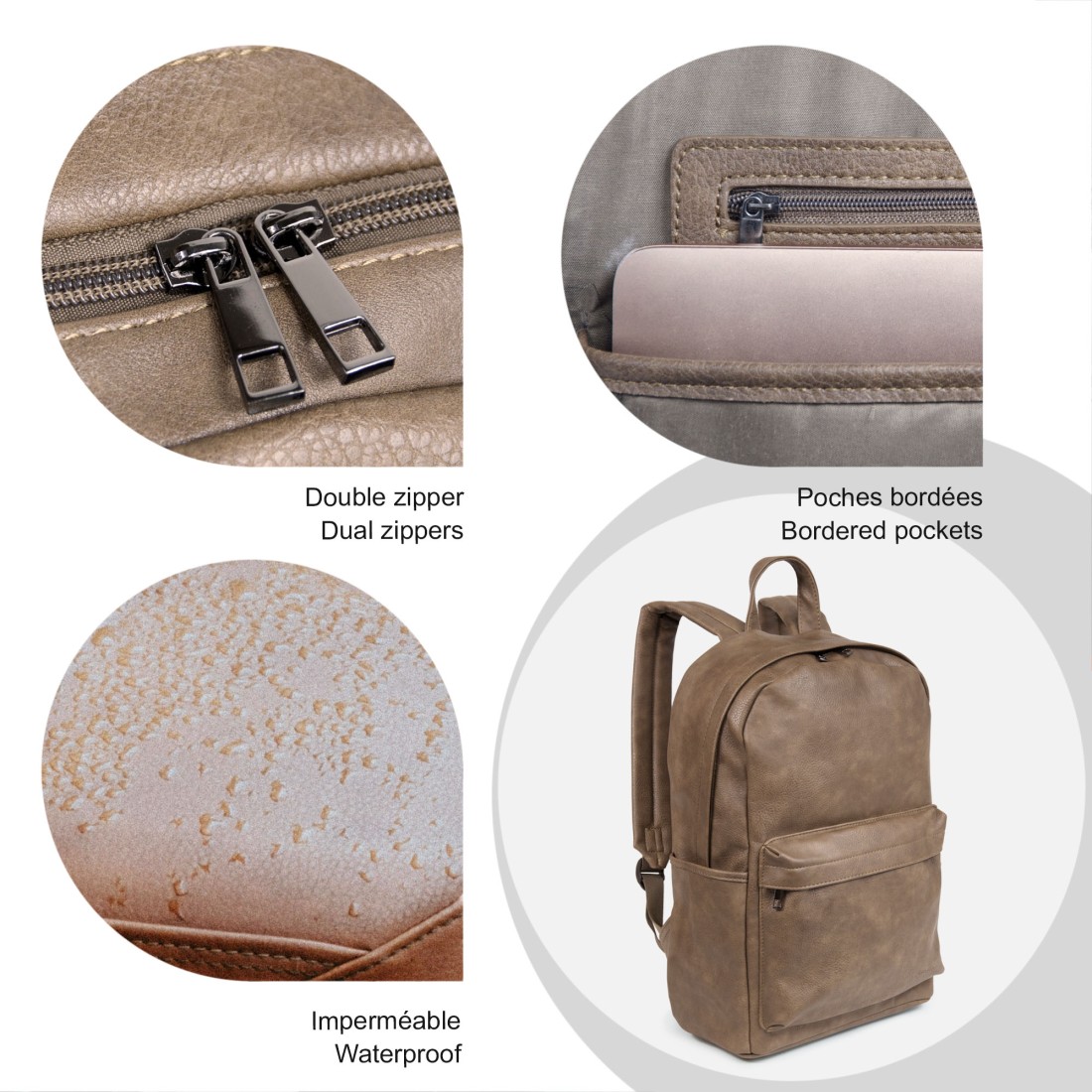 Quentin - Sac à dos Streetwear avec Poche pour PC - Marron Homme 