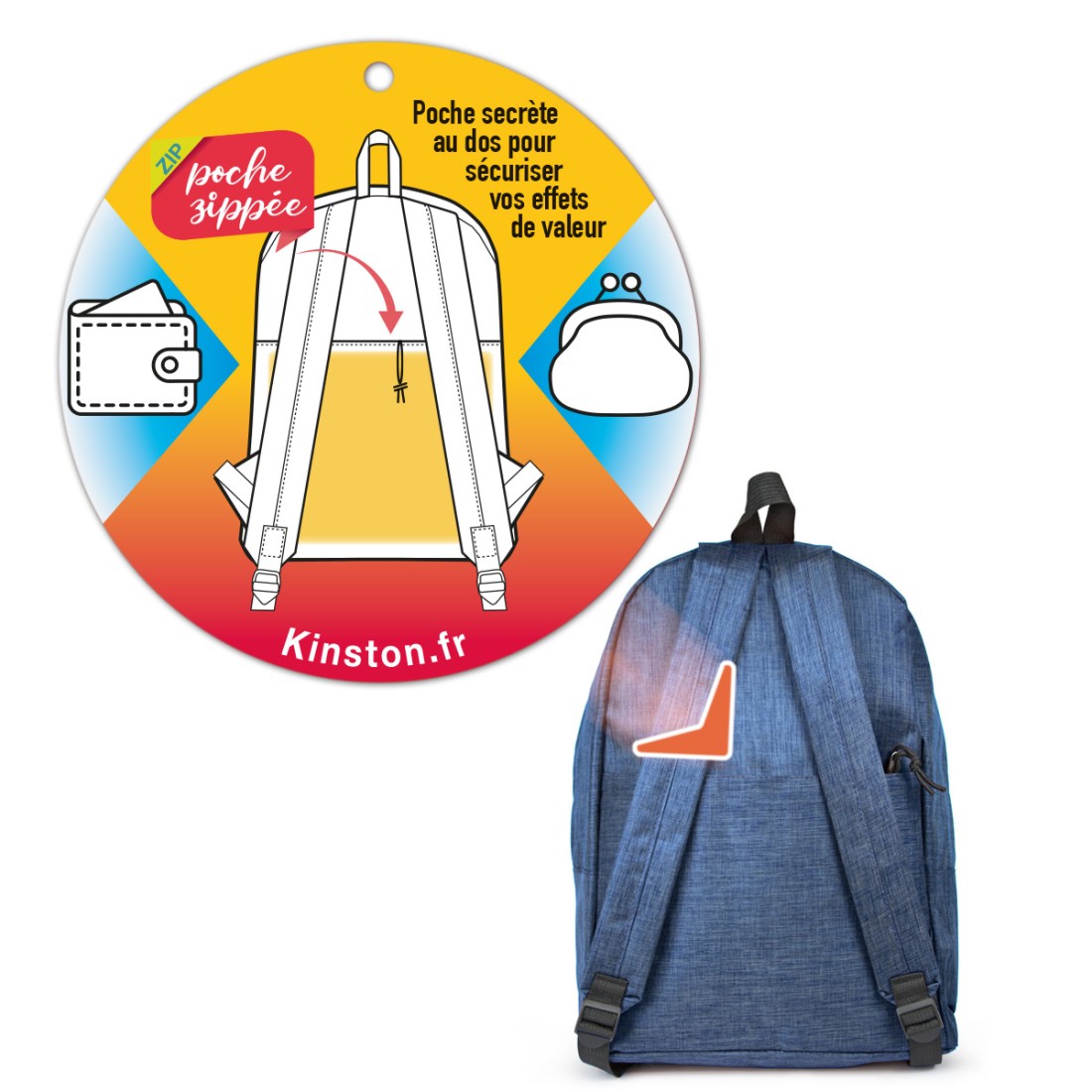 Sac à dos unisexe en Textile bleu de marque Kinston