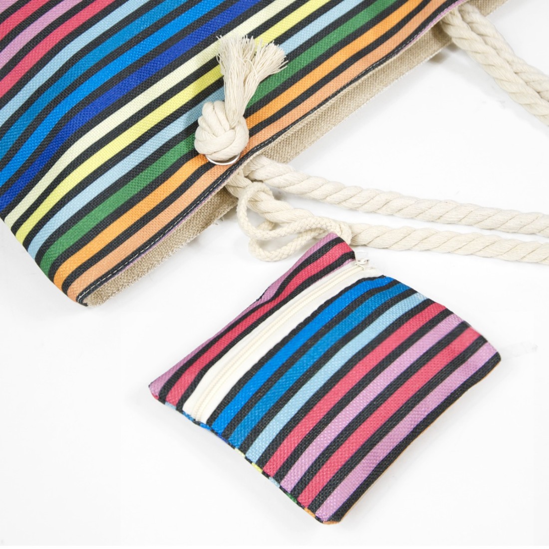 SAC PLAGE + POCHETTE RAYE ARC EN CIEL