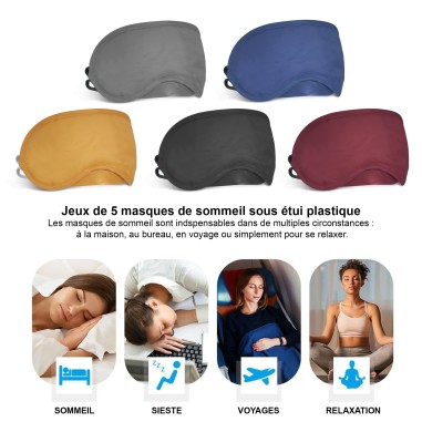 LOT DE 5 MASQUES DE SOMMEIL TEXTILE