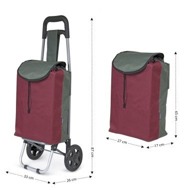 Chariot de course bicolore- Prune / Gris - Petit modèle Extra light