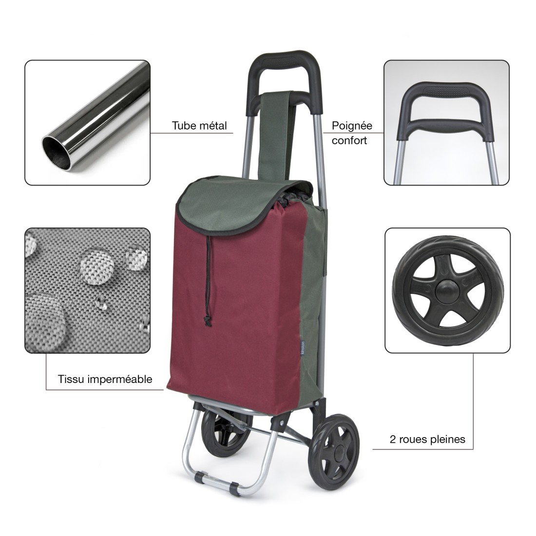 Chariot de course bicolore- Prune / Gris - Petit modèle Extra light