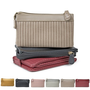 Porte-monnaie/cartes, souple à soufflets, en synthétique facon tressé