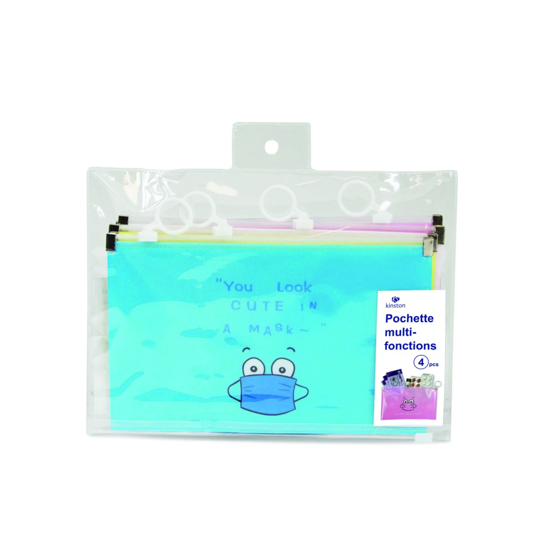 LOT DE 4 POCHETTES ZIP COLORIS ASSORTIS