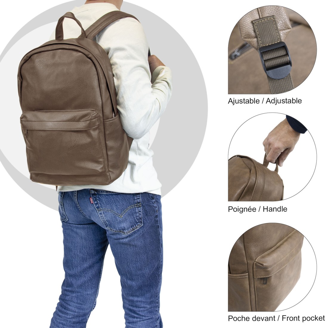 Quentin - Sac à dos Streetwear avec Poche pour PC - Marron Homme 