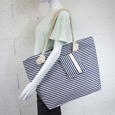 SAC PLAGE + POCHETTE RAYE MARINE