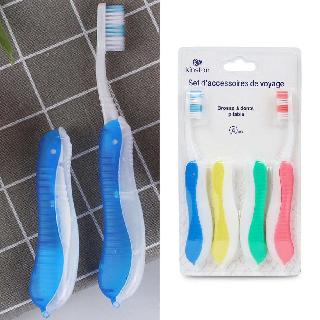 ENSEMBLE 4 BROSSES A DENT PLIABLE FLUO