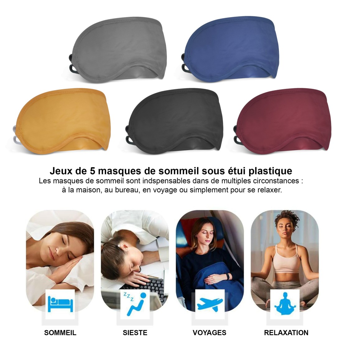 LOT DE 5 MASQUES DE SOMMEIL TEXTILE