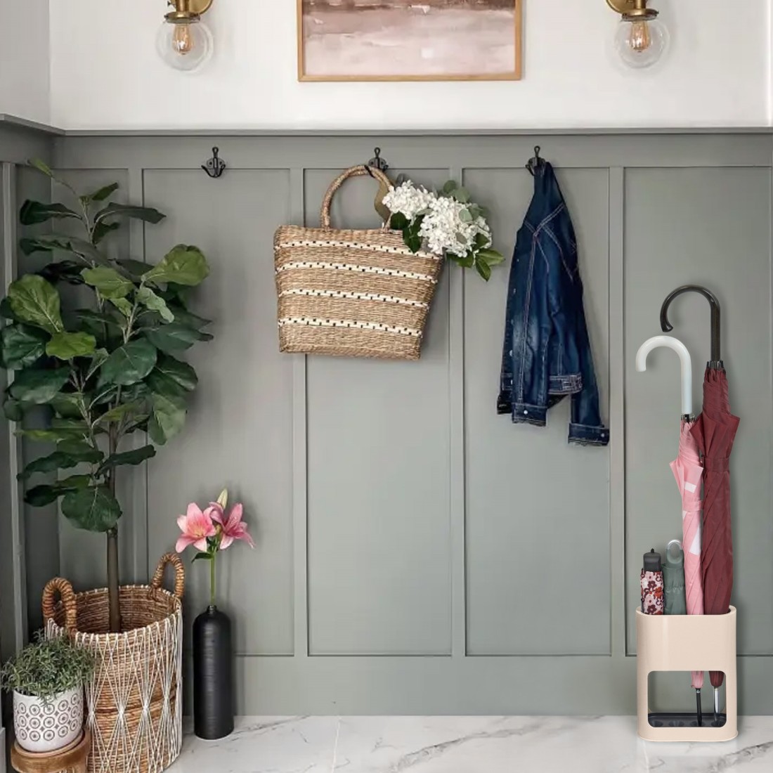 Porte-parapluie beige pour 4 parapluies