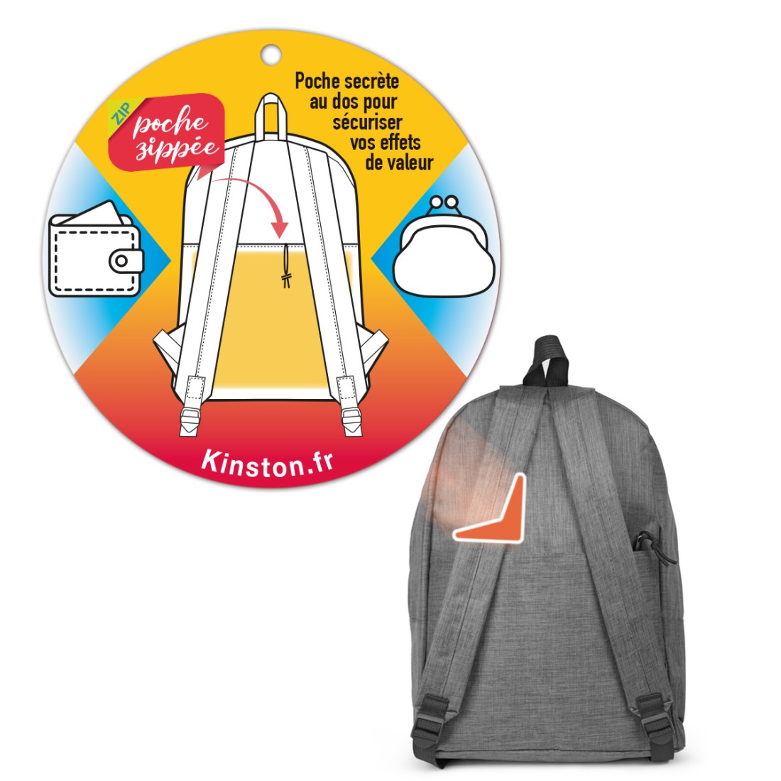 Sac à dos unisexe en Textile gris de marque Kinston