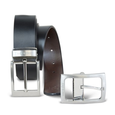 Coffret cadeau Homme: Ceinture Cuir réversible + 2 boucles métal 