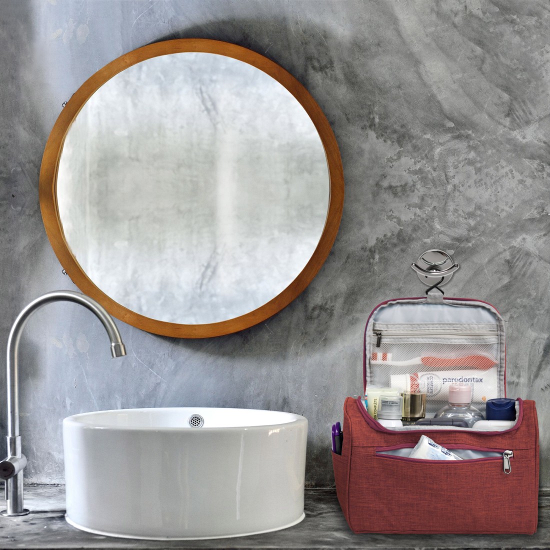 Vanity- trousse de toilette à pendre - rouge chiné