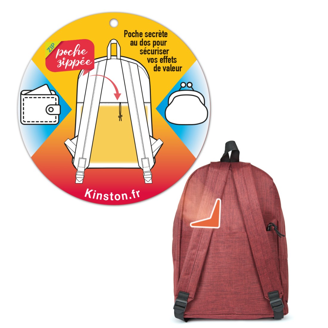 Sac à dos unisexe en Textile rouge de marque Kinston