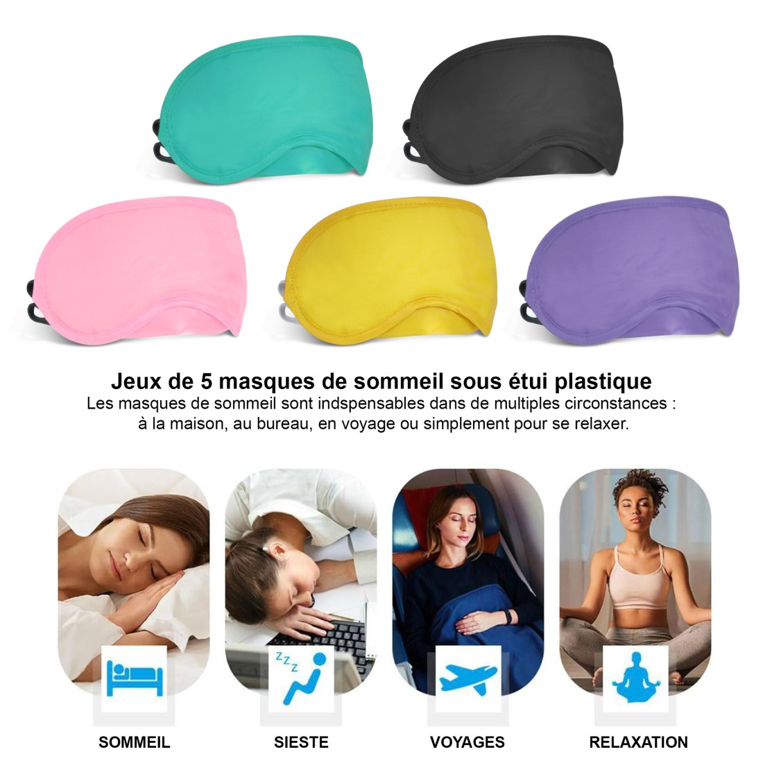 LOT DE 5 MASQUES DE SOMMEIL TEXTILE