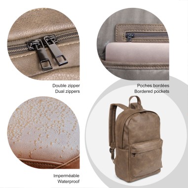 Quentin - Sac à dos Streetwear avec Poche pour PC - Marron Homme 
