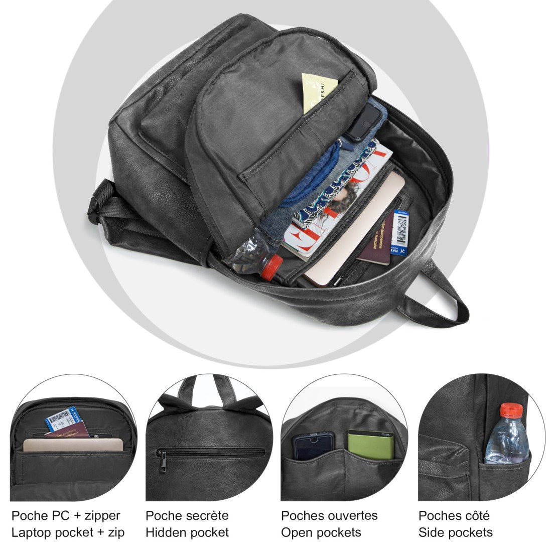 Quentin - Sac à dos Streetwear avec Poche pour PC -  Noir Homme 