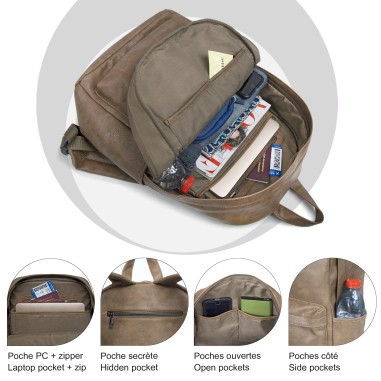 Quentin - Sac à dos Streetwear avec Poche pour PC - Marron Homme 
