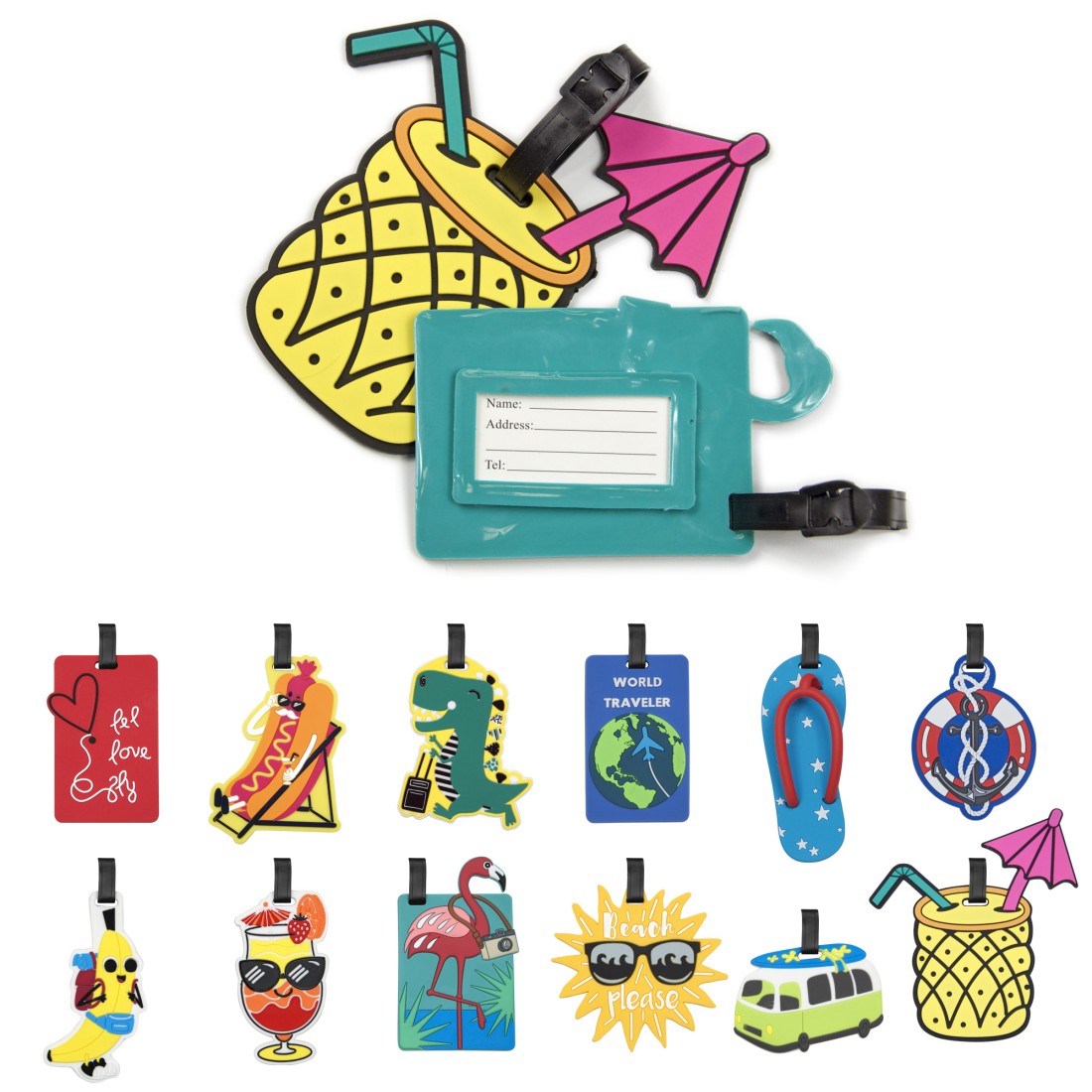 PORTE ETIQUETTE POUR BAGAGE 12 FORMES ASSORTIES