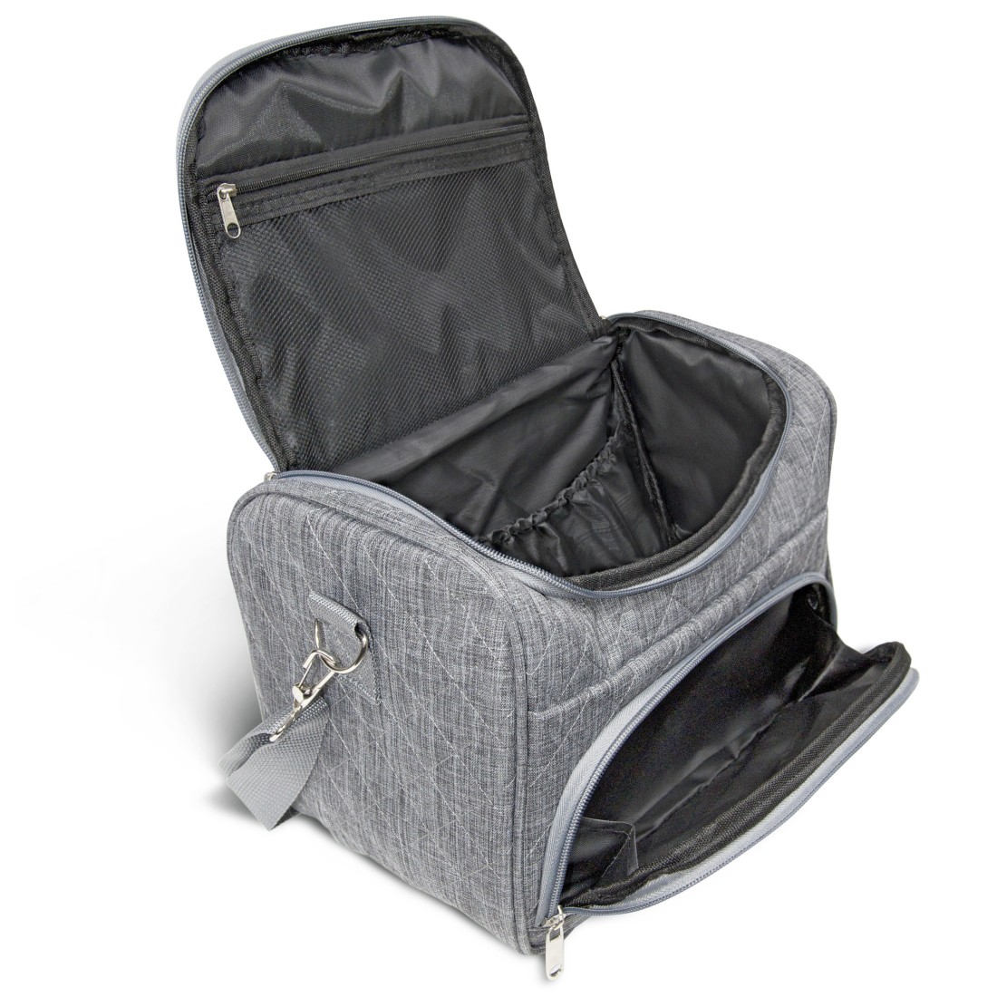 PARIS - SET DE 3 VANITYS TEXTILE GRIS, MULTIPOCHES ZIPPÉES