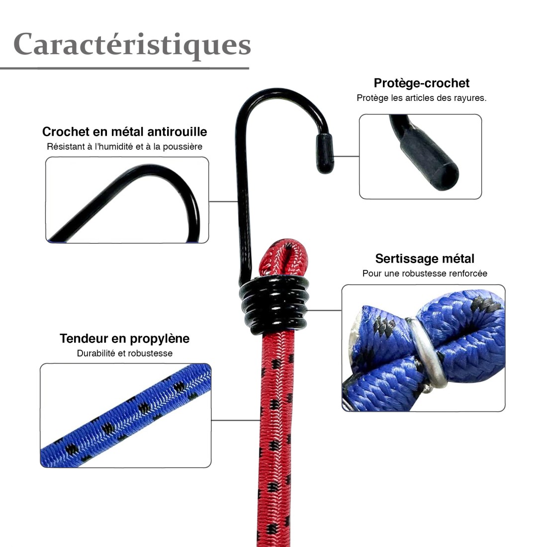 BOÎTE DE 3 TENDEURS ÉLASTIQUES AVEC CROCHET