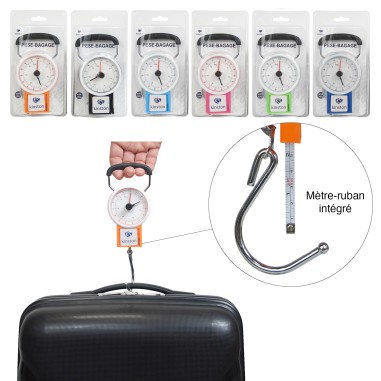 Pèse bagage mécanique avec témoin de charge et mètre ruban intégré