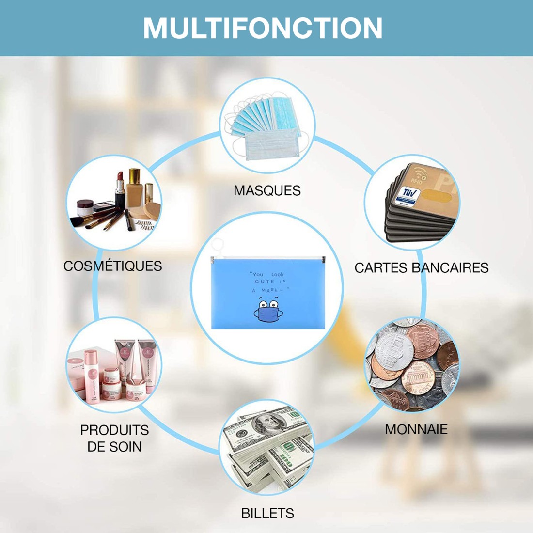 LOT DE 4 POCHETTES ZIP COLORIS ASSORTIS