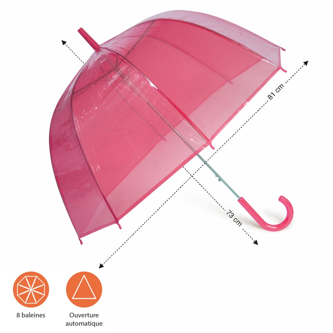 PARAPLUIE CANNE AUTOMATIC TRANSPARENT COULEUR