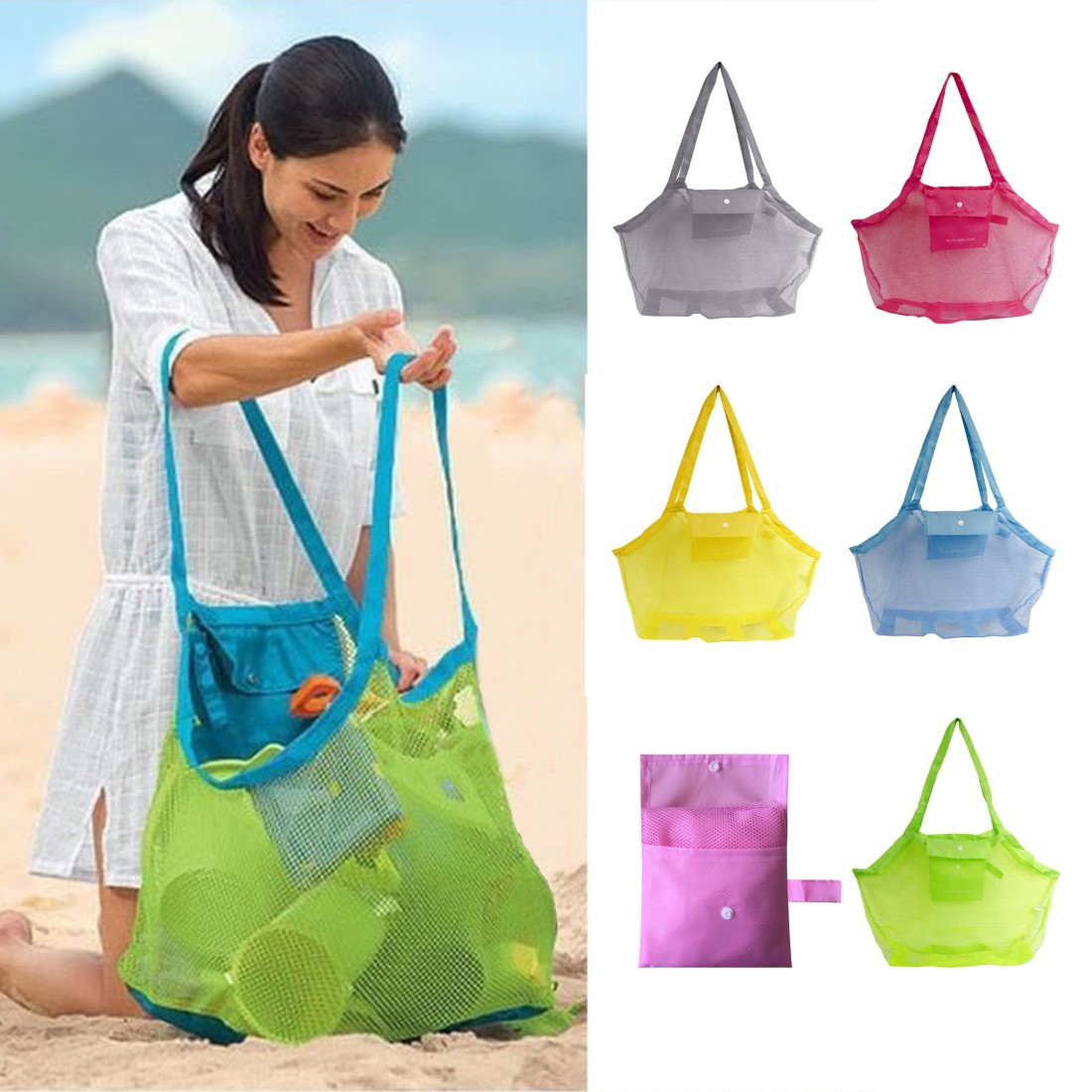SAC DE RANGEMENT EN MAILLE FILET POUR JOUET DE PLAGE