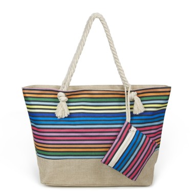 SAC PLAGE + POCHETTE RAYE ARC EN CIEL