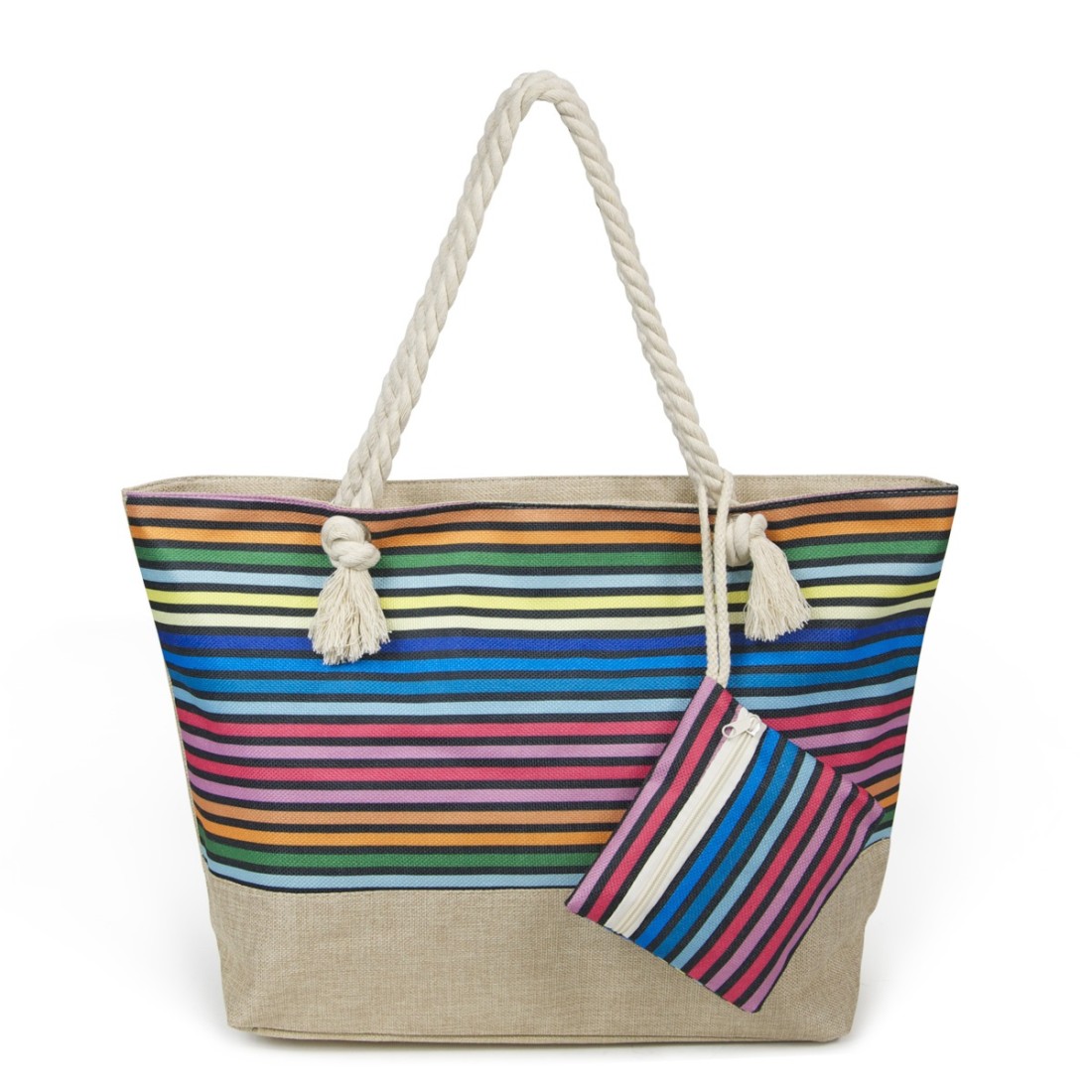 SAC PLAGE + POCHETTE RAYE ARC EN CIEL
