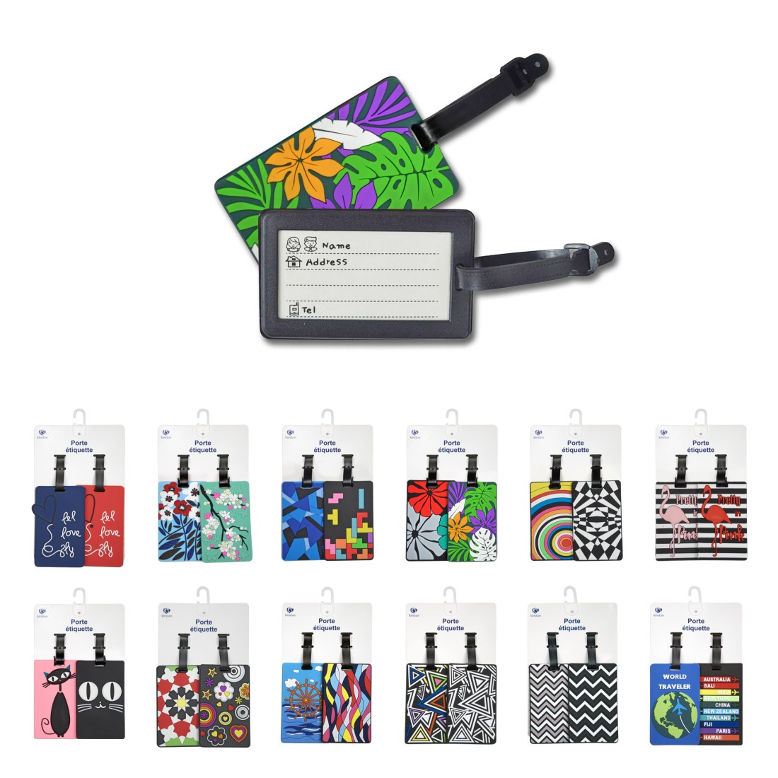 Lot de 2 porte-étiquettes motif "Formes géométriques" pour bagages