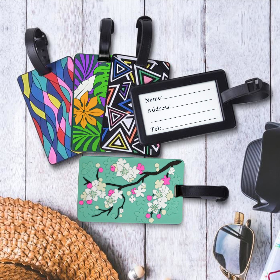 Lot de 2 porte-étiquettes motif "Formes géométriques" pour bagages