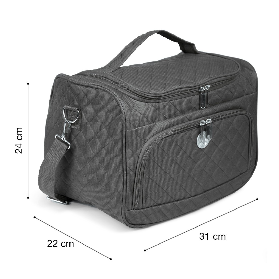 MADRID - SET DE 3 VANITYS TEXTILE NOIRS, MULTIPOCHES ZIPPÉES